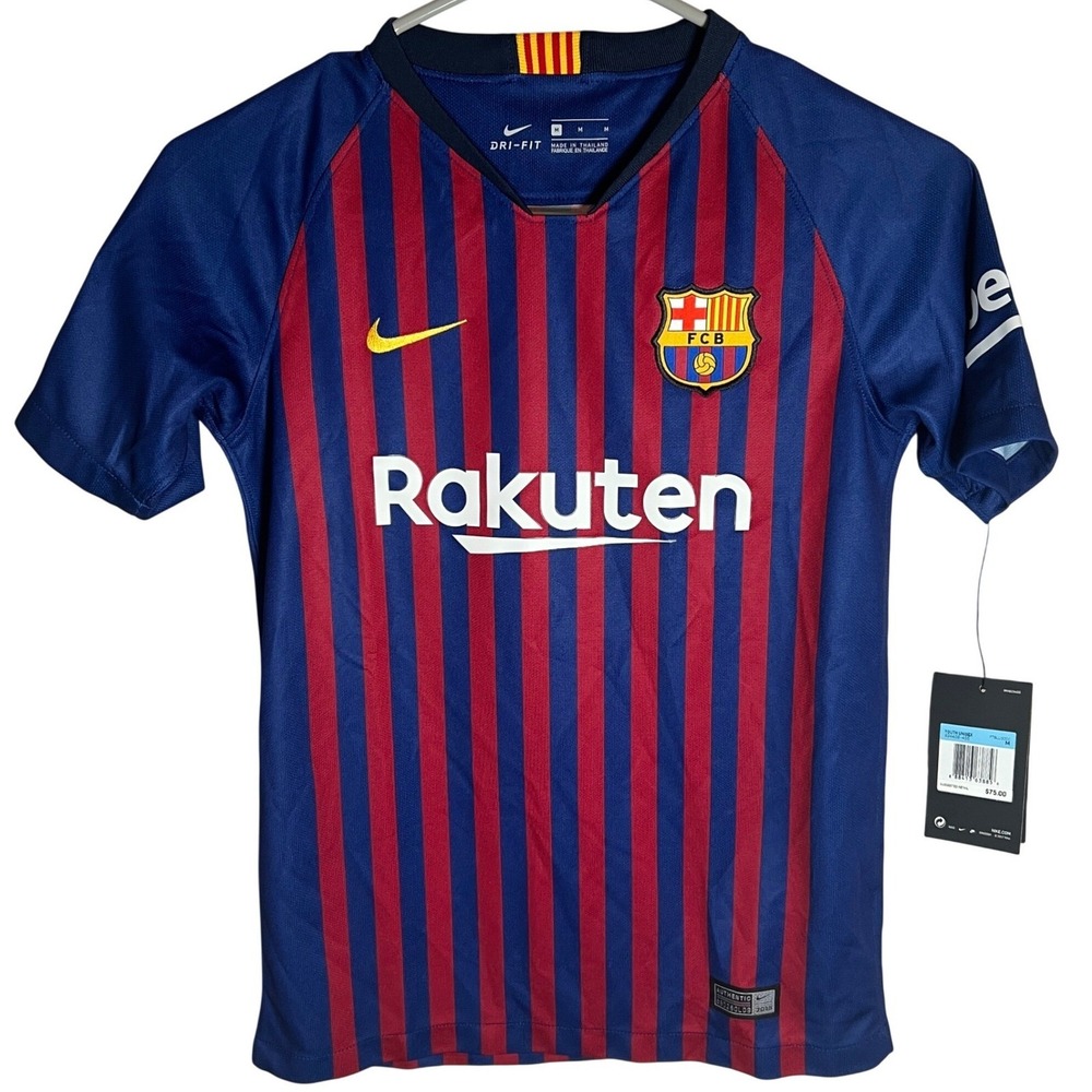 FC Barcelona Nike Soccer Jersey Kids Medium Blue Red 2018-19 Rakuten Dri-FIT NWT